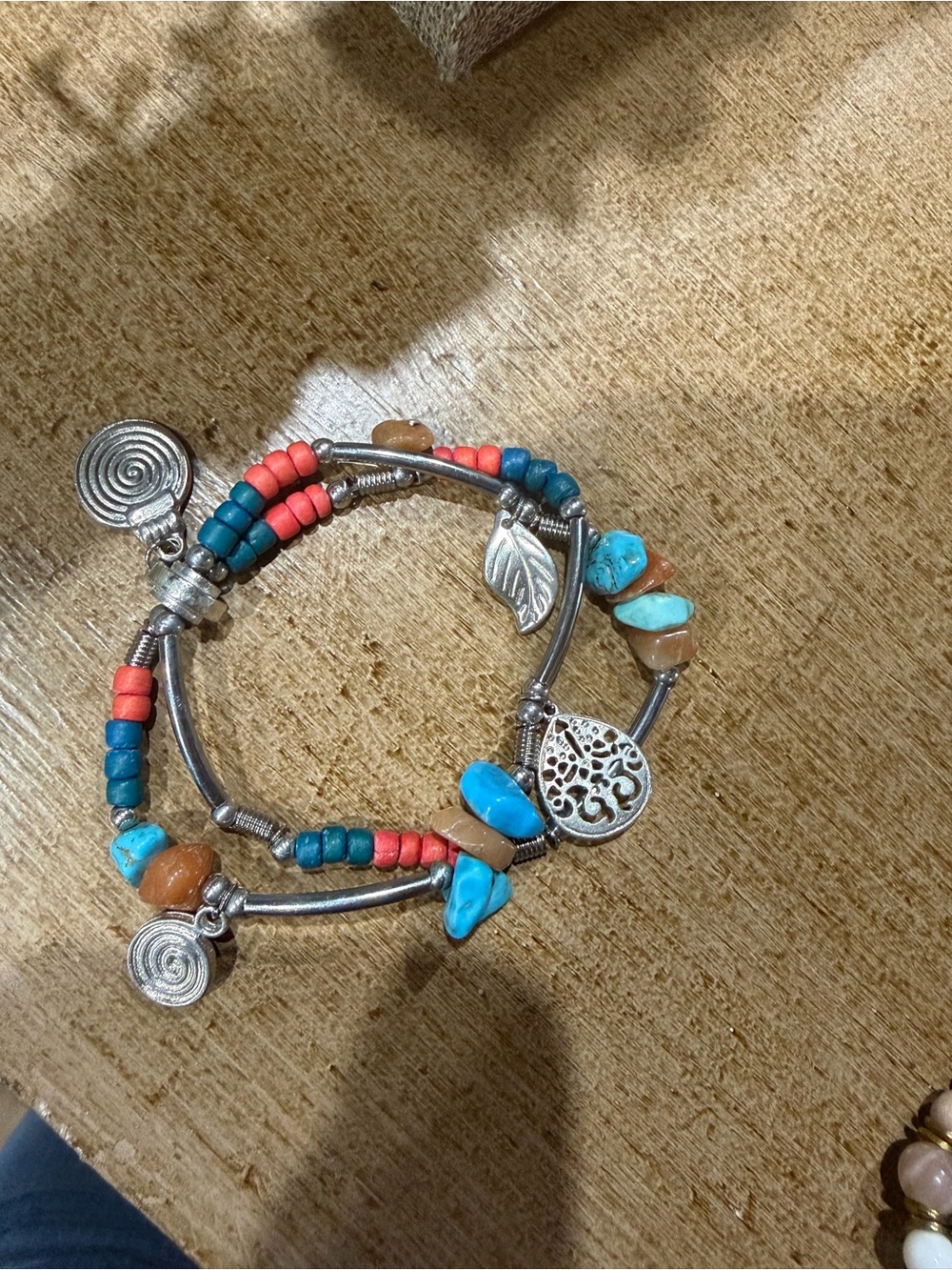Noonday Collection Turquoise, Coral & Brown Beaded Wrap Bracelet